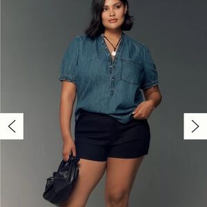 Pilcro Denim Blue Chambray Short-Sleeve Pullover Blouse